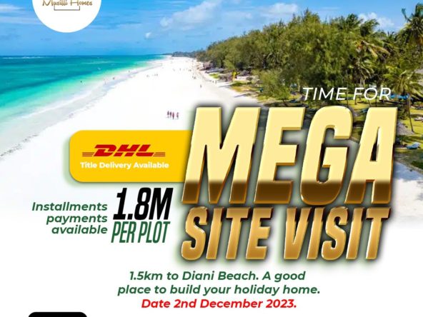 Musilli Gardens 1 in Diani. Affordable Near the beach Prime Plots. in a Secure Gated Community. 50*100 for 1.8M. Has flexible payment plan