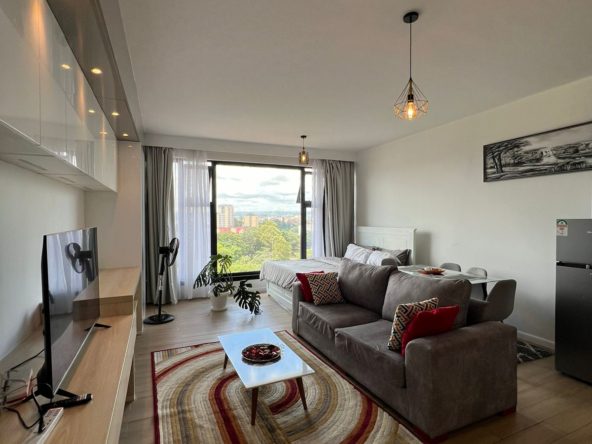Fully furnished studio apartment to let in Lavington, Nairobi. Ample car parking. Gym, Swimming pool. Per day kshs 6,000 Musilli Homes