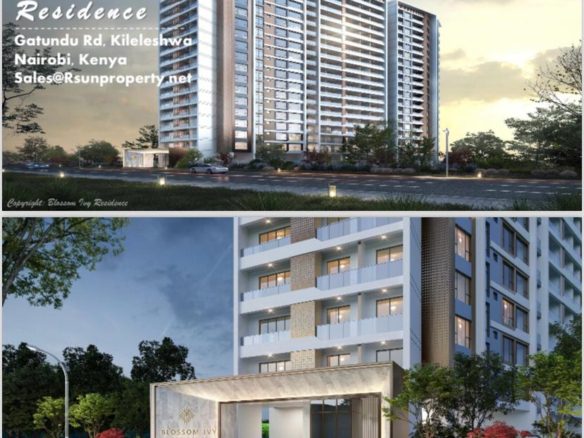 Blossom Ivy Residence 1,2, 3 and 4 Bedroom Apartments For Sale in Kileleshwa. Has a gym, lift, swimming pool, and a garden. Asking price From Ksh 7.5M. Musilli Homes.