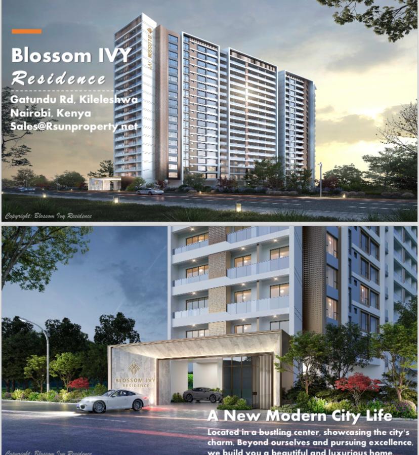 Blossom Ivy Residence 1,2, 3 and 4 Bedroom Apartments For Sale in Kileleshwa. Has a gym, lift, swimming pool, and a garden. Asking price From Ksh 7.5M. Musilli Homes.